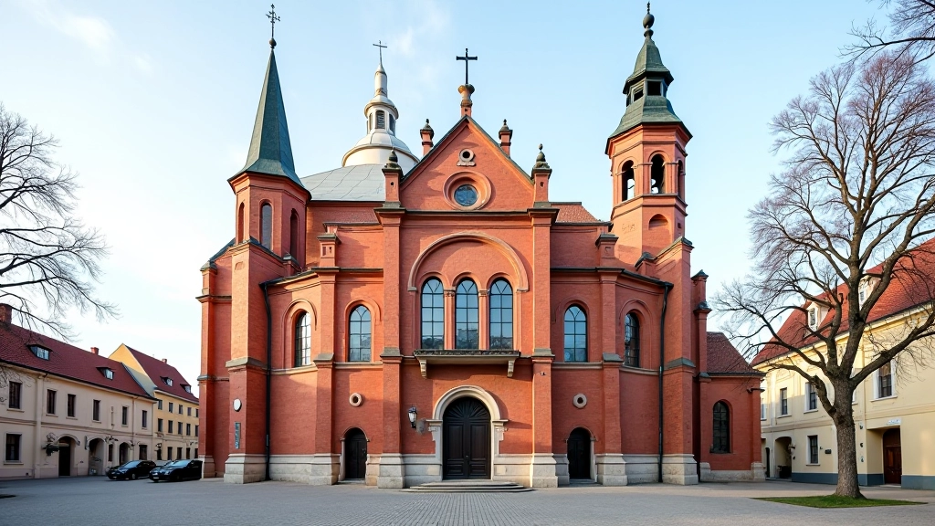 Doma baznīca Rīgā ar ķieģeļu fasādi un neogotiskām detaļām